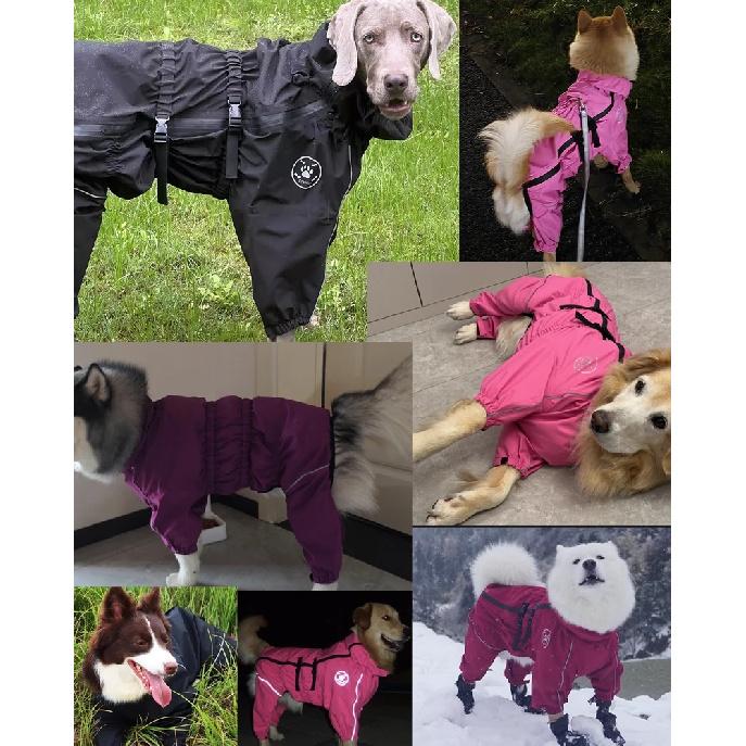 Dog Rain Coat Hooded Detachable Dog Raincoat Waterproof Dog Jump Suit Adjustable Dog Rain Jacket Reflective Large Dog Clothes