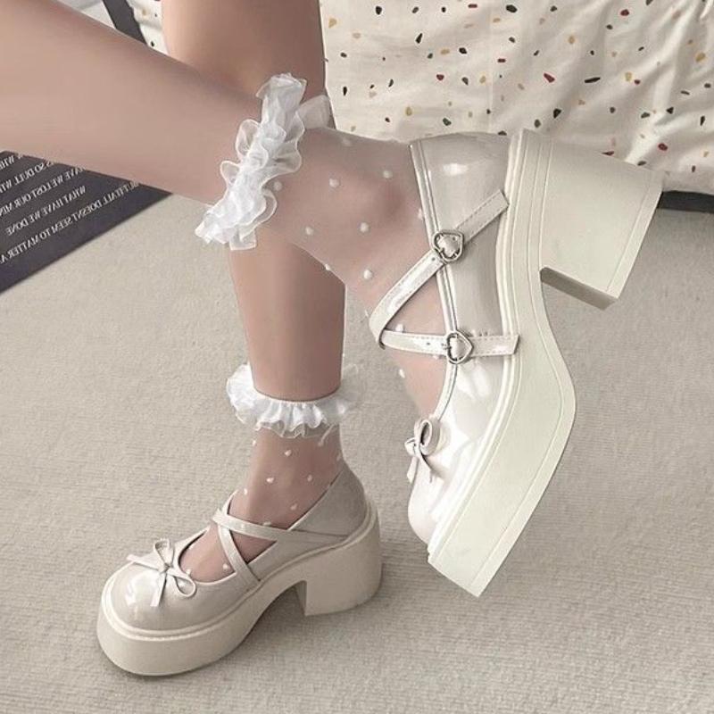 Dámské boty ve výprodeji 2024 Módní dámské lodičky s kulatou špičkou Podzimní mašle Spona Jednobarevné šaty Platforma Robustní podpatky Mělké boty