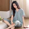 Woven cotton gauze pajamas women's summer pure cotton cropped pants autumn cotton large size summer thin loungewear