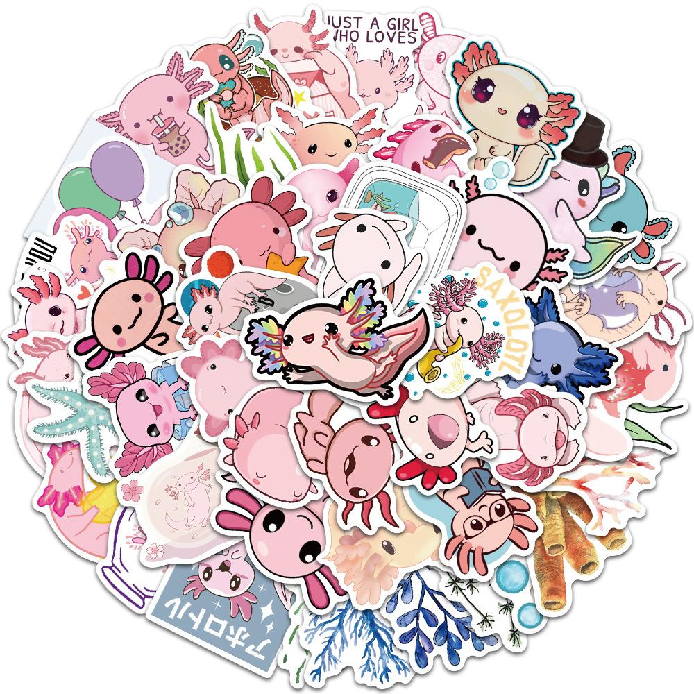 50pcs Cute Animal Salamander Axolotl graffiti Cartoon Decals Kids Toy DIY Diary Suitcase Scrapbook Phone Laptop waterproof Stick