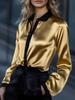 2026 Spring European & American Women's Satin Color Block Long Sleeve Shirt