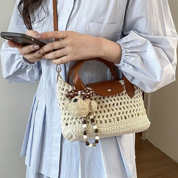 IELGY Woven Dumpling Bag Portable Straw Shoulder Messenger Bag