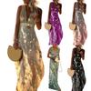 Deep V Neck Sleeveless Waist Tight Flowy Hem Sexy Dress Women Bronzing