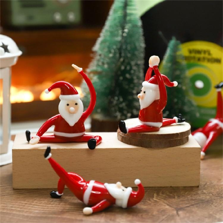 Christmas Decorative Figurine Santa Clauses Ornament Glass Yogas Santa Clauses Figurines for Holiday Car Home Decorations