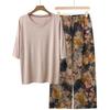 Pajamas Women's Spring and Summer New V-neck Short-sleeved Cotton and Linen Pants European and American Large-size Loungewear Two-piece Set