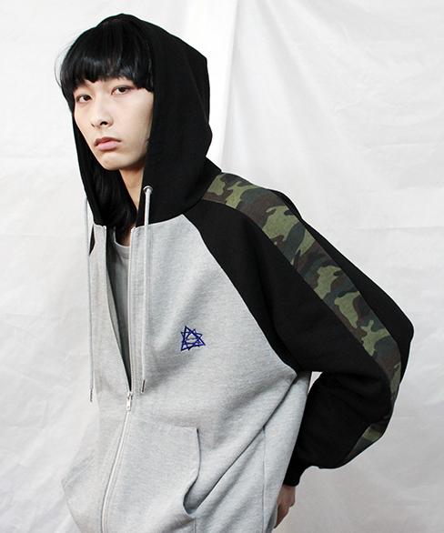 Demarc Camo Color Block Hooded Zip-Up Jumper Grey