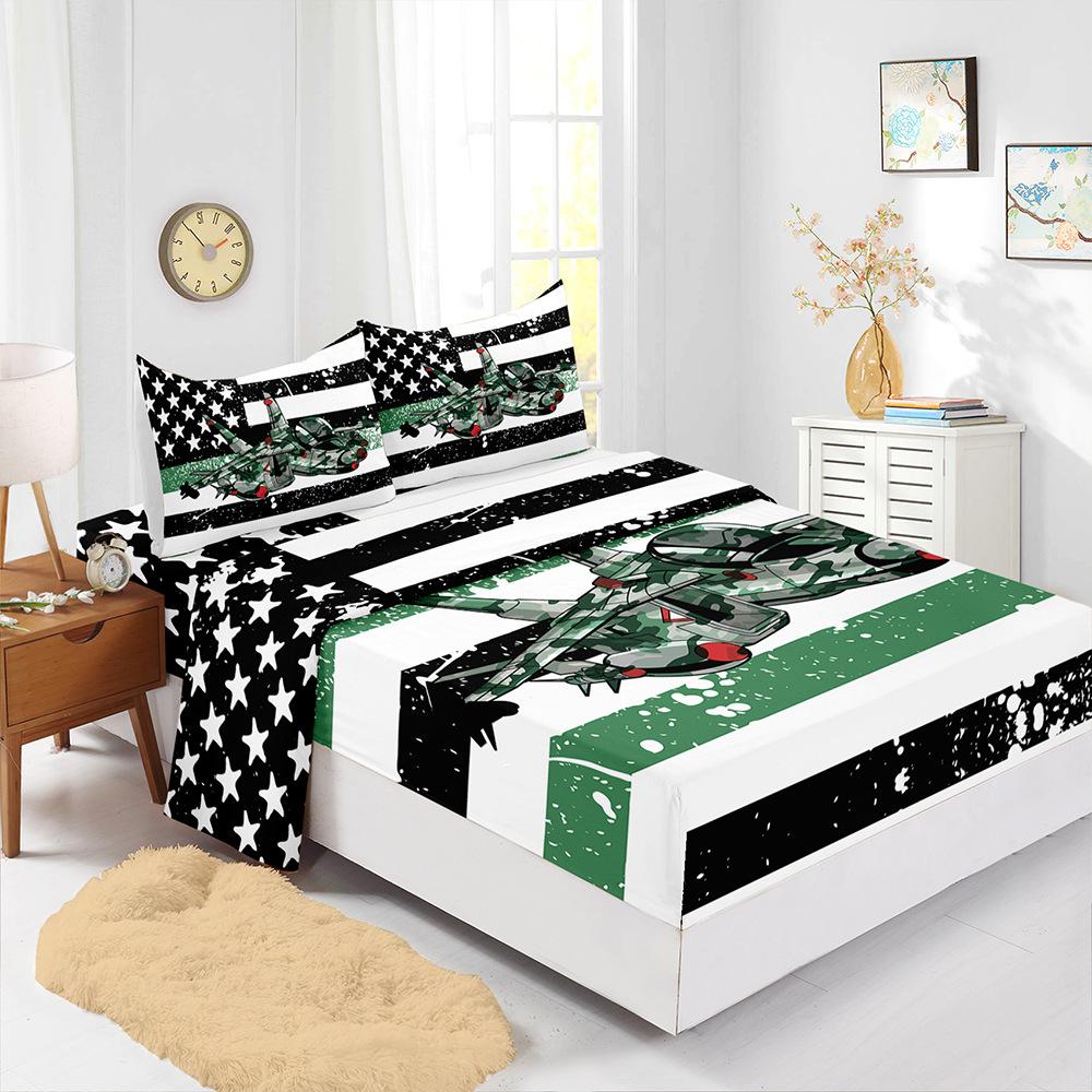 

Four-Piece Mattress Sheet Digital Printing Mattress Protective Cover Bedding Aircraft (90cm * 190cm * 40cm) Pillowcase * 1