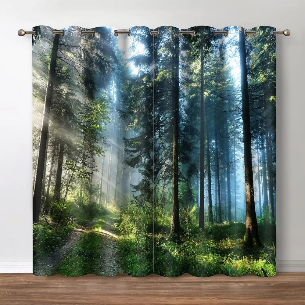 Rain Forest Waterfall Semi-Blackout Curtain Mountain Waterfall Flow Jungle Nature Scenery Print cortinas for Bedroom Living room