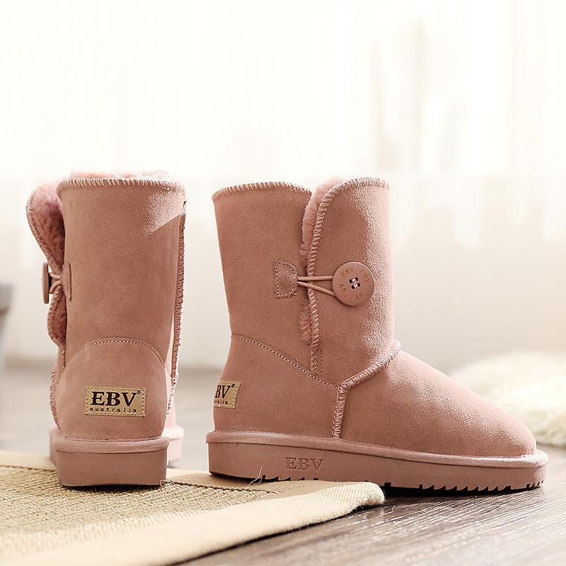 

EBV snow boots women s cowhide medium boots fashionable warm thickened velvet non-slip cute fur integrated cotton shoes 42