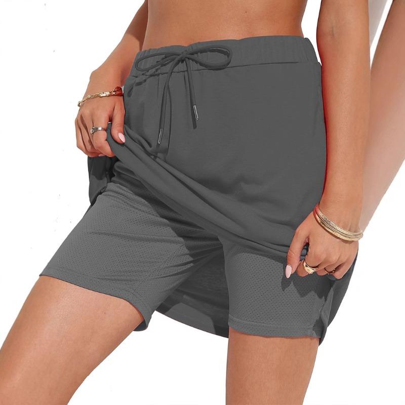 European and American Women's Spring and Summer Temperament Lace-up Solid Color Skirt Two-layer Short Skirt