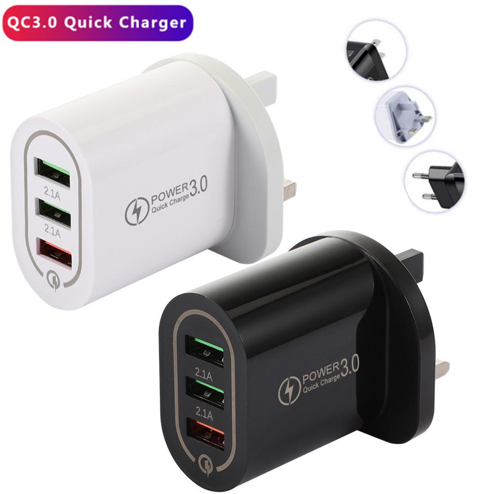 Fast Charging 3-USB Multi-Port QC3.0 Travel Phone Charger (5V/9V/12V) - US/EU/UK Specs