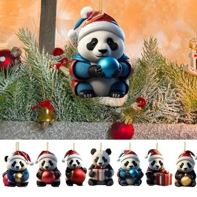 New Christmas Panda Pendant Christmas Tree Acrylic Cartoon Panda Home Decoration Car Decoration