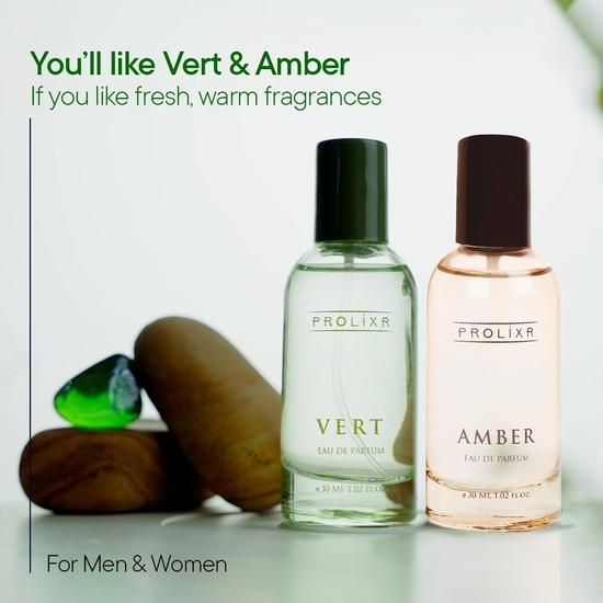 Prolixr Amber & Vert Eau De Parfum Combo | Premium Unisex Long Lasting Luxury Perfumes | Notes of White Oak, Sandalwood, Lotus | Men & Women