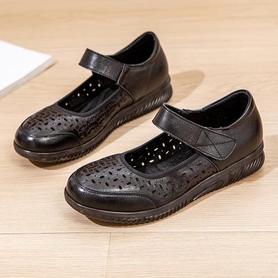 New Women Shoes Genuine Leather Ladies Sandals Comfortable Mom Flats Walking Sandals Hollow Out Beach Shoes Woman Footwear