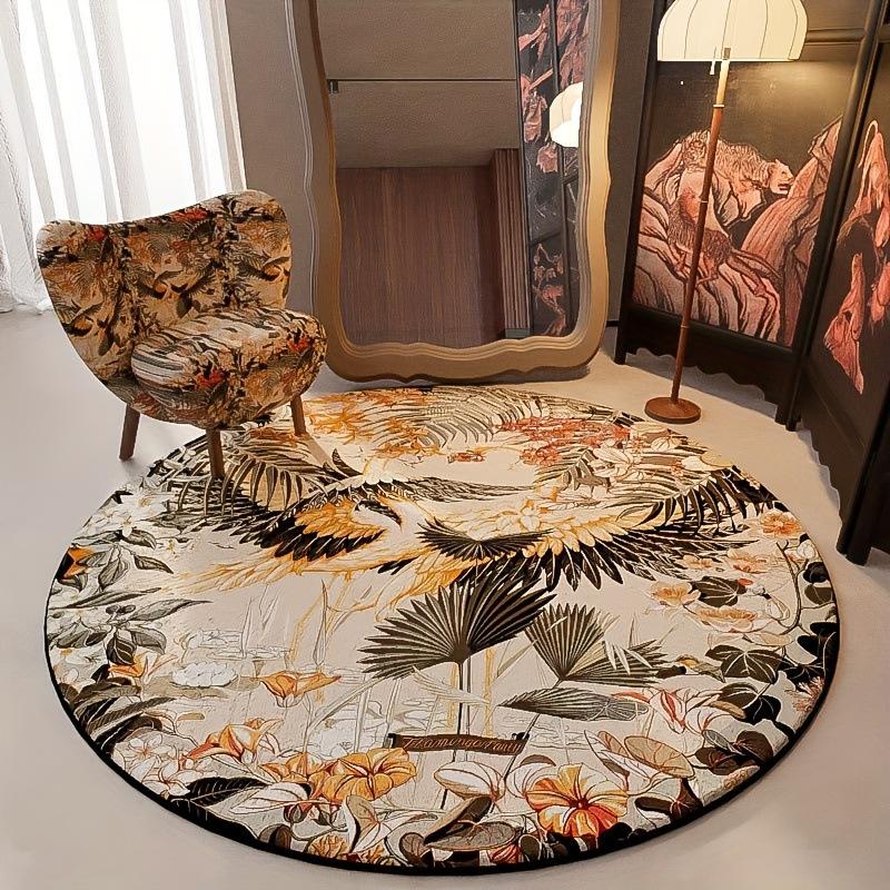 

Medieval Style Animal Pattern Large Area Round Carpet Living Room Soft Antiskid Cloakroom Decor Rug Washable Dressing Chair Mat 80x80cm