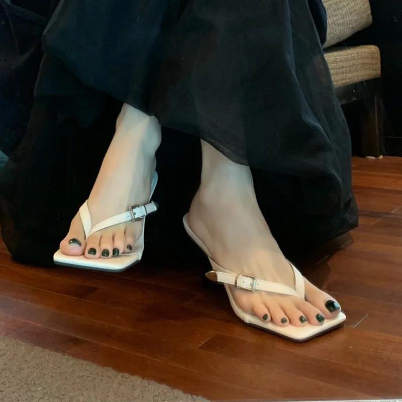 Fashion Square Toe Women Slippers Summer Stilettos High Heels Shoes Sexy Sandals Elegant Woman 2025 Pumps New Dress Fashion Ladias Shoes