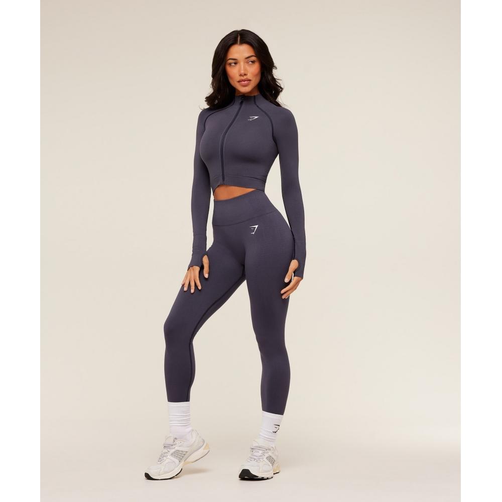 Gymshark Jachetă Vital Midi cu Fermoar și Glugă Mov Închis Melanj B5a9q Pcd7