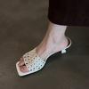 Elegant Women Slippers Summer Shoes Square Toe Heeled Sandals Designer 2025 New Woman Dress Party Brand Pumps Sandalias