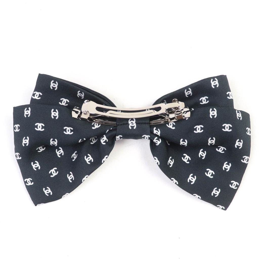 Chanel Hair Accessory COCO Mark Design Ribbon Barrette Black Silk Women 25P Used