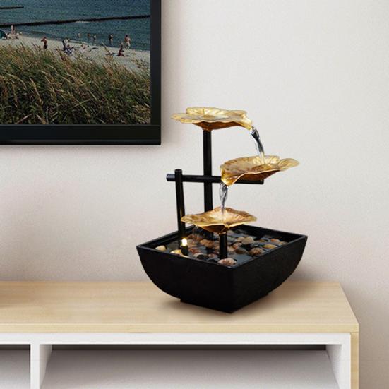 Tabletop Fountain USB Powered Small Waterfall Fountain with Rocks 3 Layers Lotus Relaxation Desktop Waterfall Decoration for Table Office Bedroom
