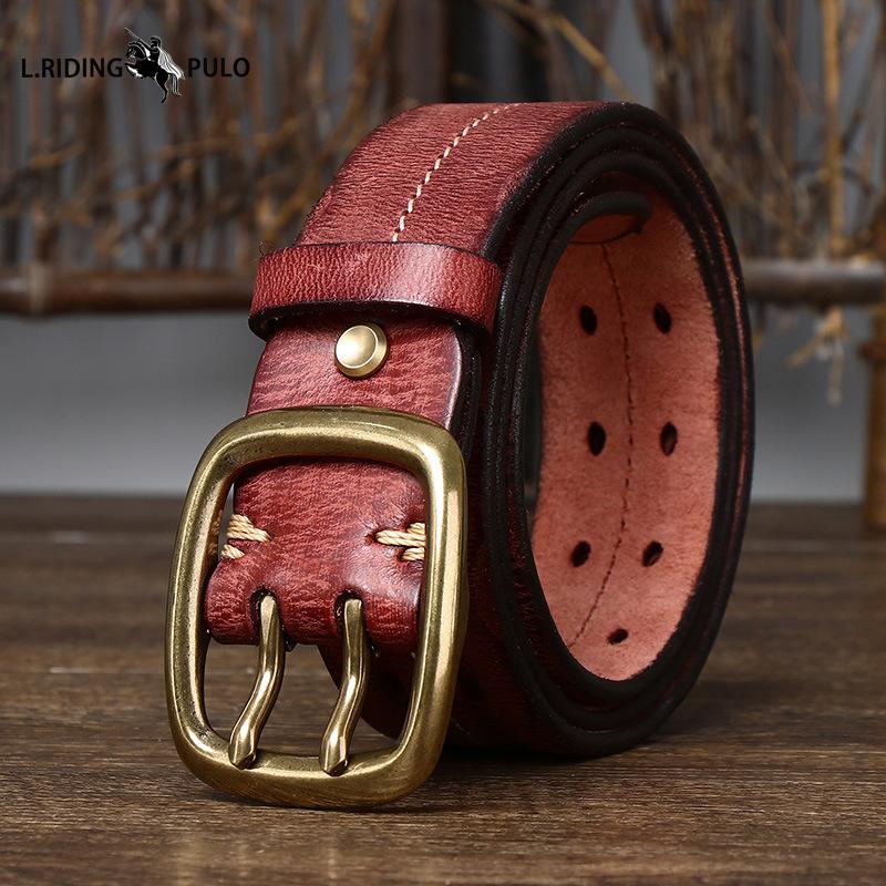 

Ретро Личность Тренд Потертый Двойная Пряжка Ремень Мужской Натуральная Кожа Чистая Коровья Кожа Корейский Стиль Повседневный Ремень 130cm