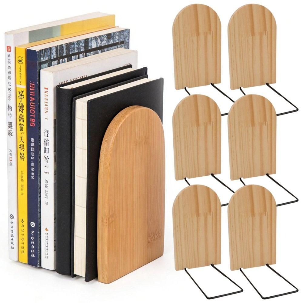 2Pcs Bamboo Bookshelf Anti Slip Detachable Bookends Heavy Duty Clip Book Holding Stopper