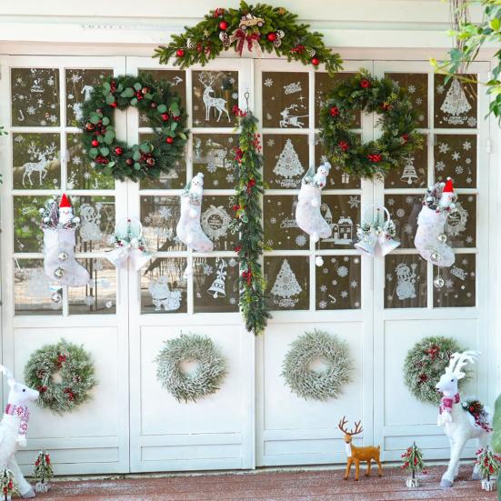 Christmas White Bell Ornament Vintage Rustic Jingle Bell Door Hanger with Artificial Flocking Tree Xmas Hanging Decoration for Holiday Tree Home Decor