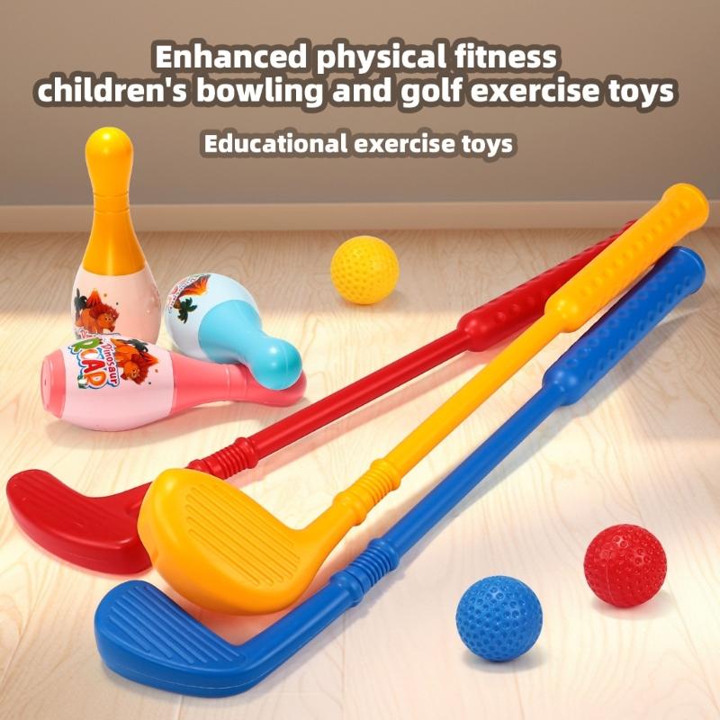 ABS Plastic Children Golf Toy Set With Golf Club Golf Ball and Bowling Pin for Indoor Exercise and Outdoor Training Use