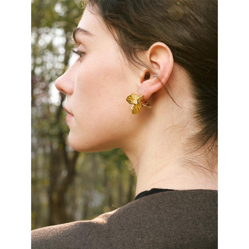 Yhpup Stainless Steel Flower Stud Earrings Gold Silver Color PVD Plated Fashion Ear Jewelry Charm Personality Bijoux for Women