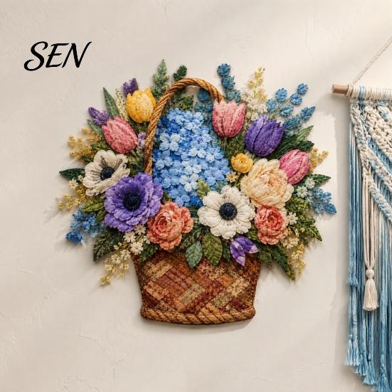 Kreativní víkendové hobby projekty Košík s květinami Patchwork DIY sada, Vrstvené látkové květiny Řemesla Texturované květinové umění 3D šicí projekt pro dospělé,