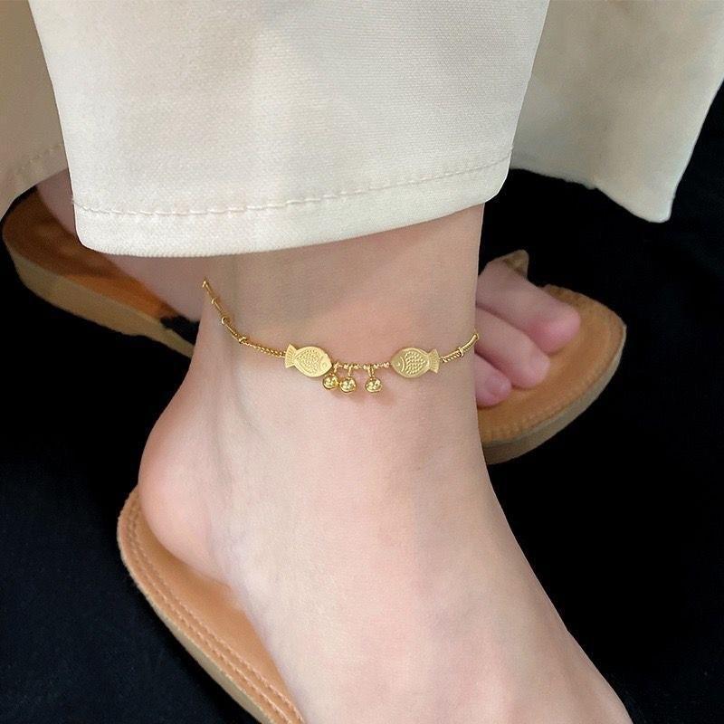 Tide Double-Layer Heart Anklet: 18K Gold-Plated Titanium Steel, Non-fading Fashion Light Luxury for Women