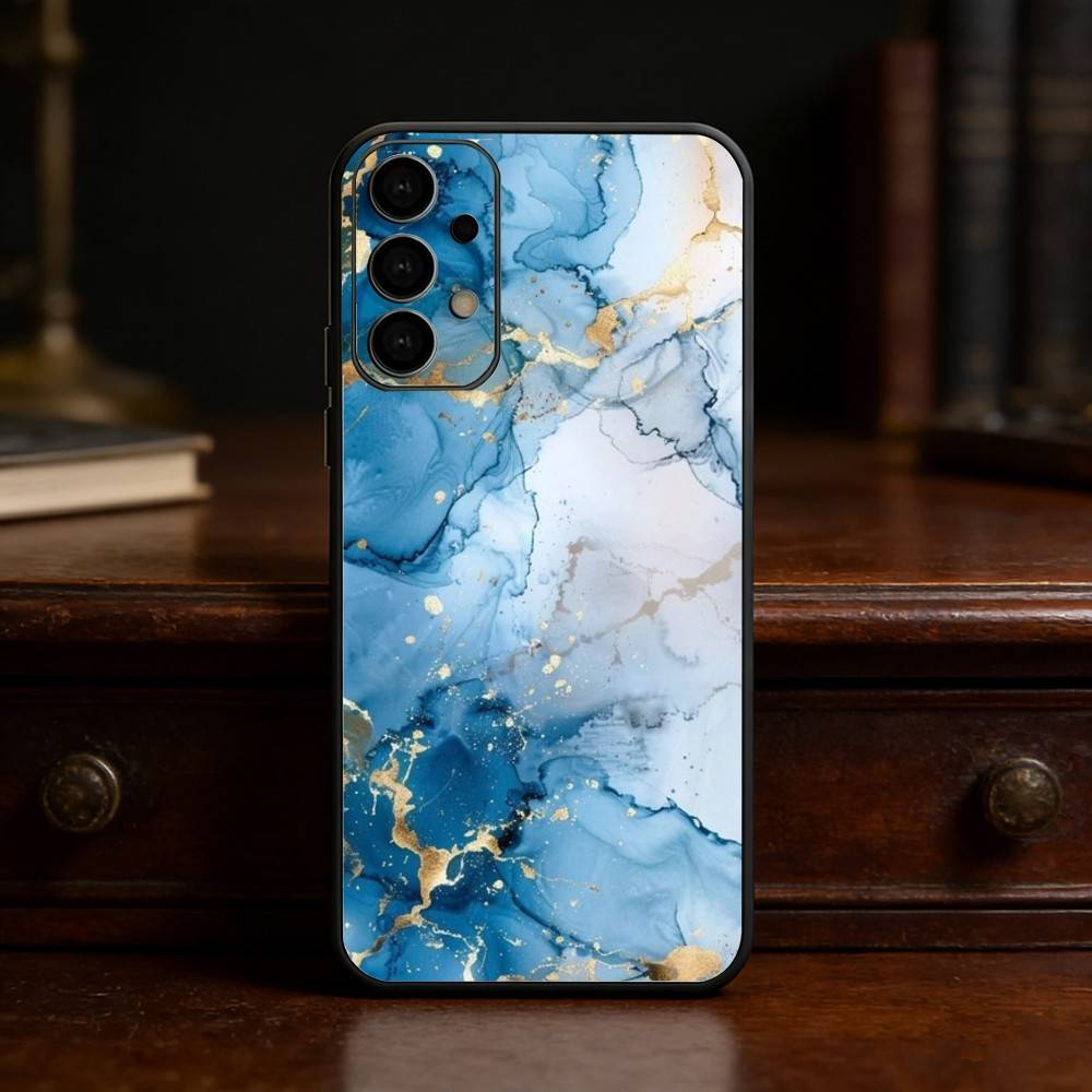 Watercolor Marble Silver Plated Inside Phone Case For Samsung S25,S24,S21,S22,S23,S30,Ultra,S20,Plus,Fe,Lite Black Shell