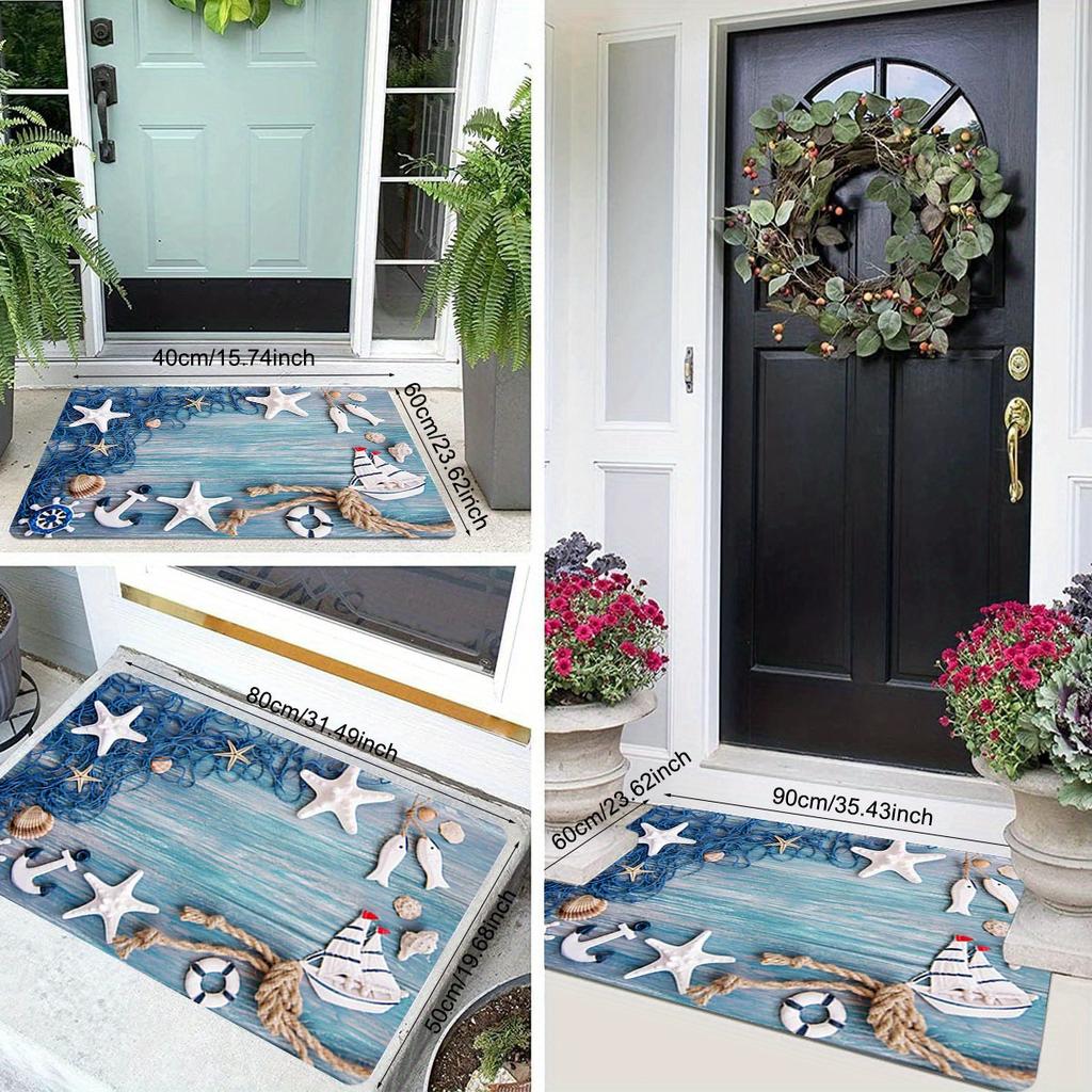 1Pcs Anti Fatigue Kitchen Rugs, Ocean Beach Shell Print Waterproof Non-Slip Thick Cushioned Kitchen Mat Heavy Duty Comfort Standing Mat for Kitchen