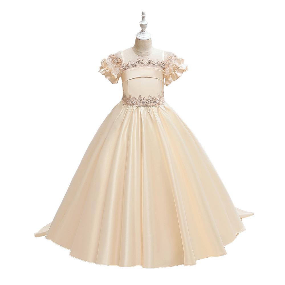 New Princess Satin Train Evening Gown for Girls - Perfect for Little Host or Piano Performance
