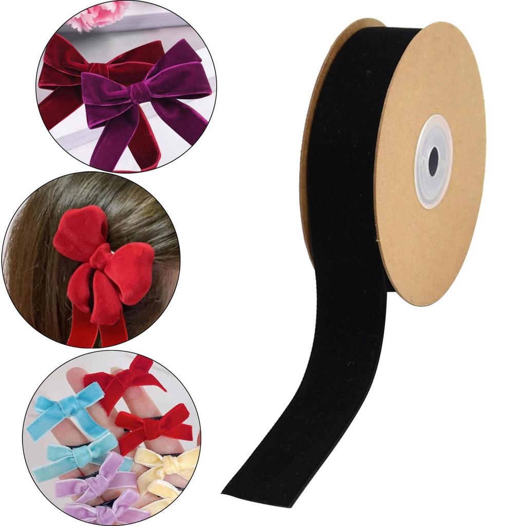 Velvet Ribbon with Spool Flocking Ribbons Florist Ribbon Single Face Velvet Ribbon Roll for Gift Wrapping Birthday Invitation
