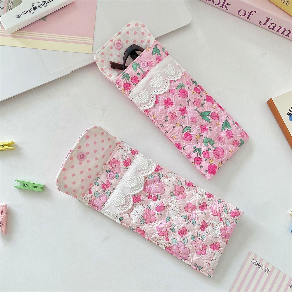 Sweet Cute Pencil Case Lace Heart Lovely Eyeglasses Case Cotton Glasses Storage Bag Student