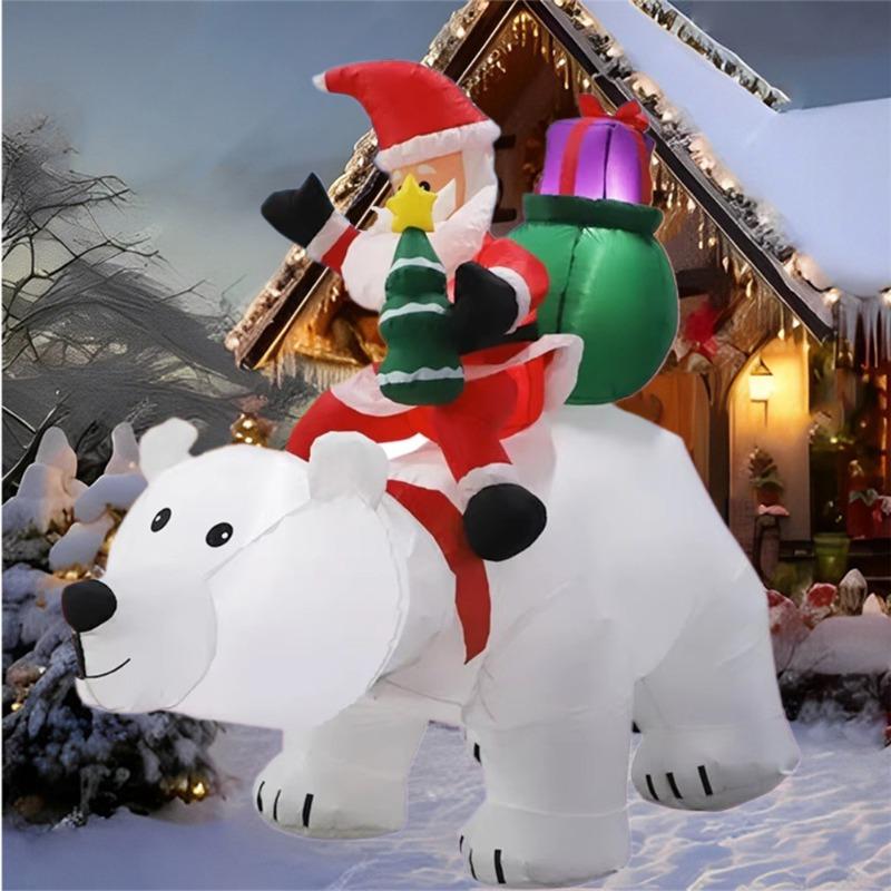 Inflatable Toy Santa Ride Polar Bear Shake Head Christmas Inflatable Model Luminous Christmas Atmosphere Decoration Model