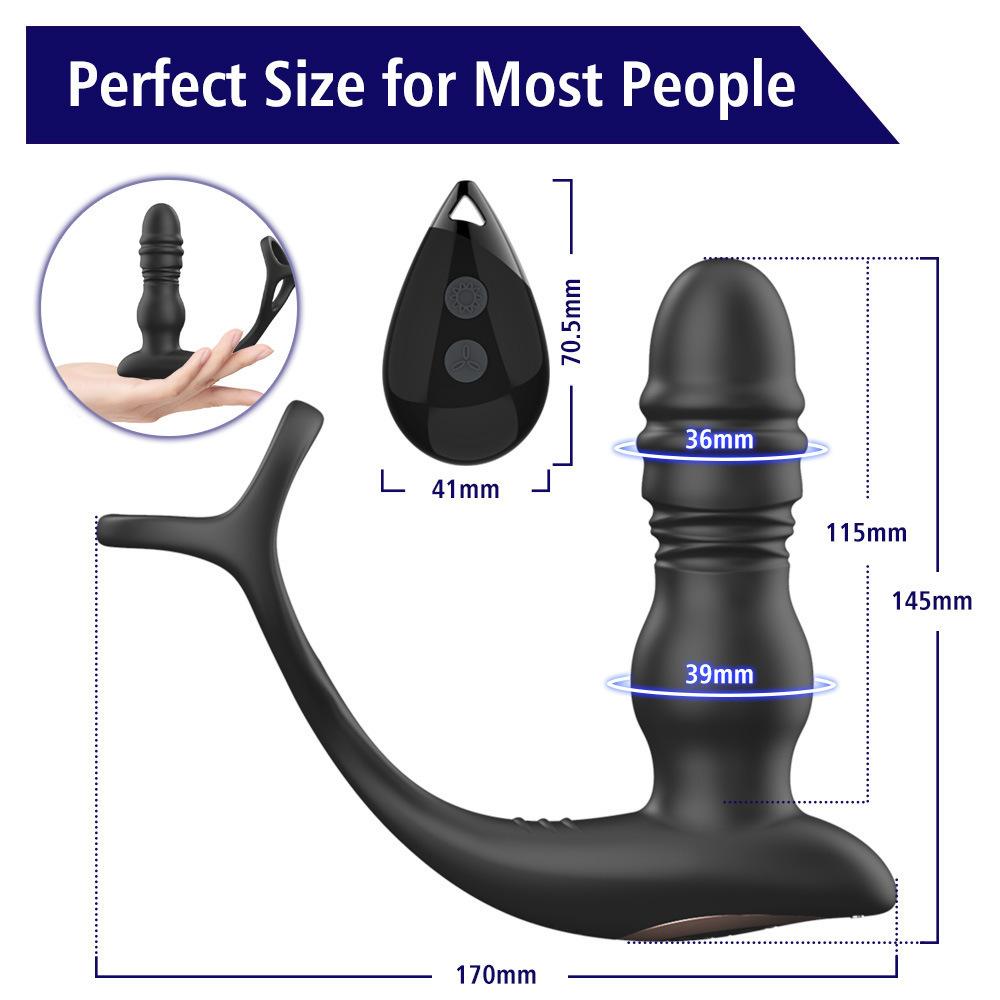 Thrusting Anal Plug Vibrator Wireless Control Male Prostate Massager Delay Ejaculation Lock Rings Butt Plug Sex Toys for Men