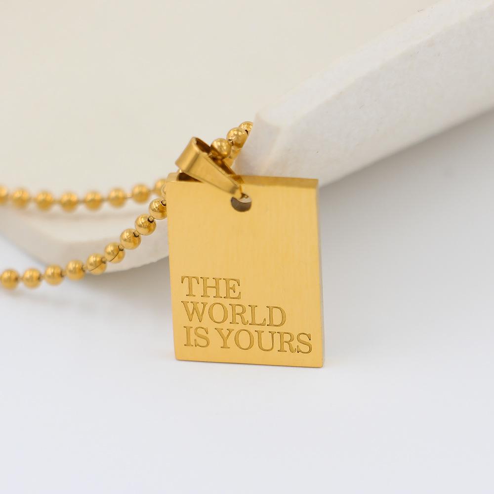 English Letter Square Pendant Stainless Steel Necklace - Vacuum Color Retention YS21