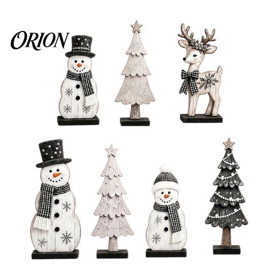 Holiday Table Centerpieces 7Pcs Christmas Wooden Tabletop Ornaments, Snowman Tree Reindeer Tiered Tray Indoor Winter Wonderland Displays Decor