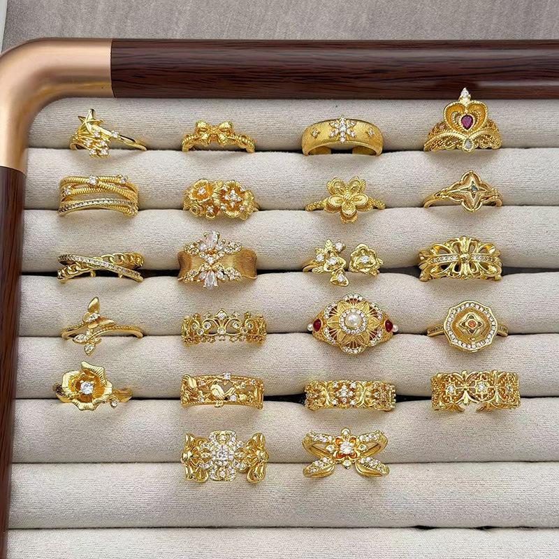 Flowers Like Brocade Medieval Vintage Court Style Light Luxury Temperament Zir*****Pen Ring Niche Design Ring