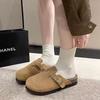 Autumn new thick-soled half-drag women's retro one-pedal bag head slippers inner height-increasing Boken slippers