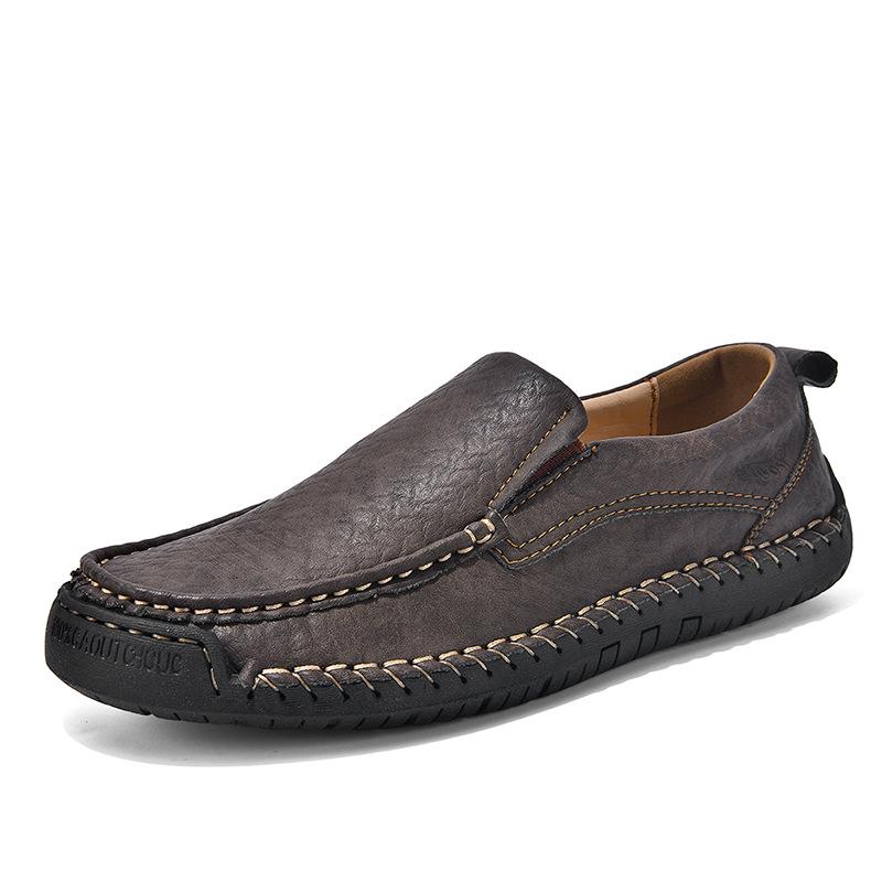 Men s Plus Size Slip-on Leather Shoes - All-Season Ultra-Fiber Casuals 48 хаки