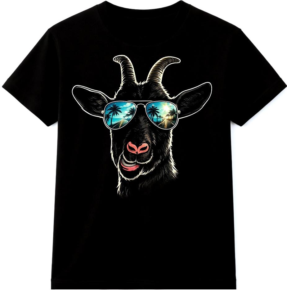Cool Goat T Shirt Sunglasses Funny Farm Animal Graphic Tee Casual Top S разноцветный