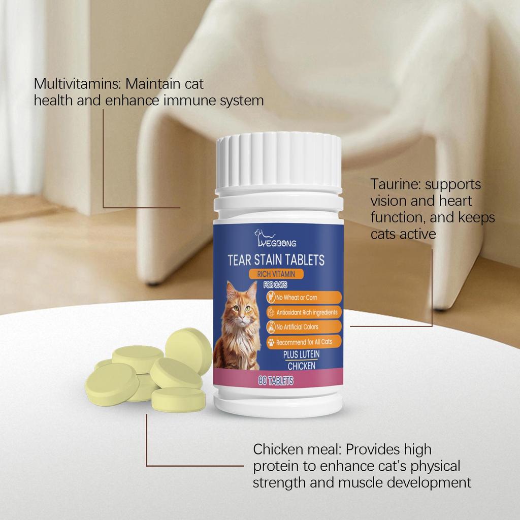 YEGBONG Tränenfleckenentfernungstabletten für Katzen Haustierergänzung Tränenfleckenentfernungstabletten für Katzen Befeuchten beide Augen