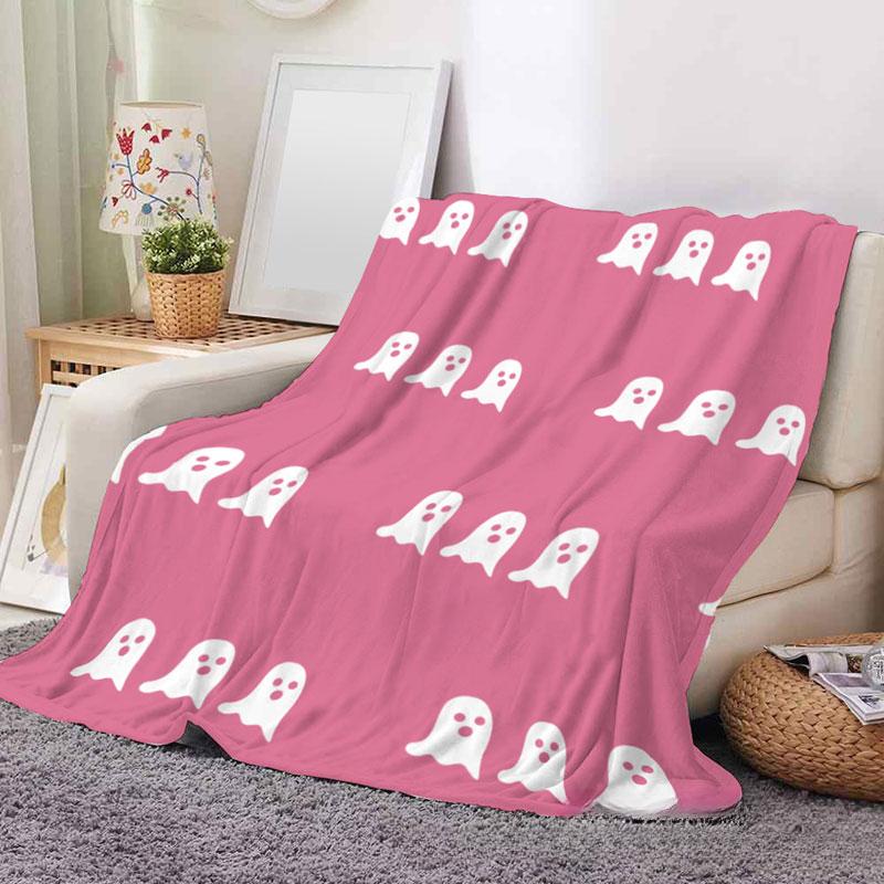Halloween Ghost Blankets Pink Flannel Reversible Soft Cute Throw Blanket for Adults Kids Halloween Festival Decoration Gifts
