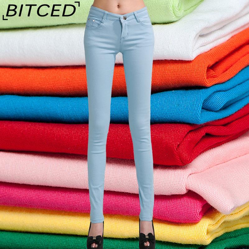 

BITCED Брюки-карандаш карамельного цвета, женские укороченные брюки, цветные брюки, утягивающие, средняя талия, эластичные белые джинсы 31 светло-синий