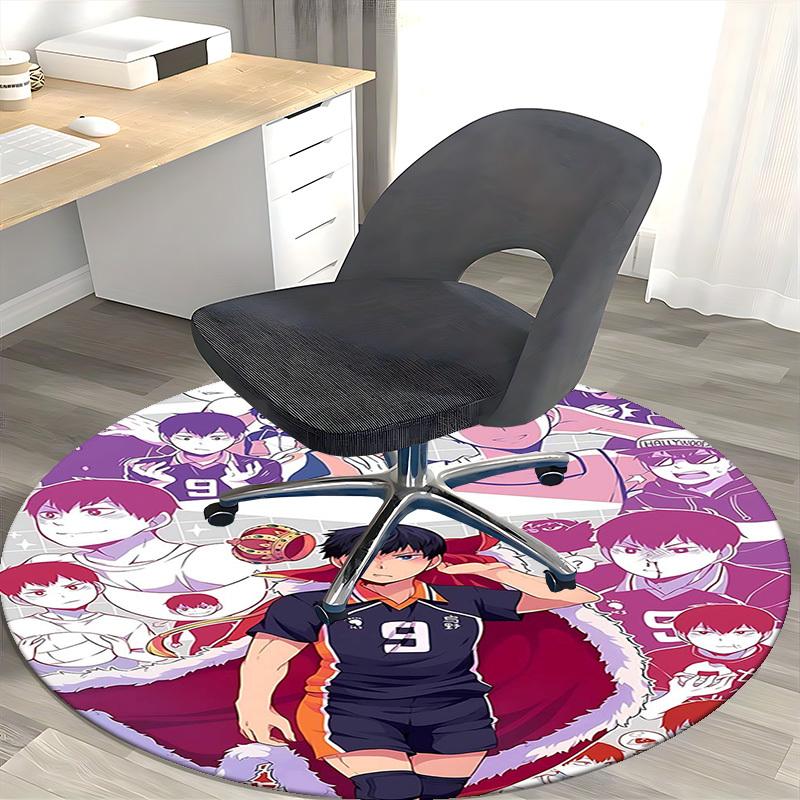 1pc Anime Volleyball Player Round Carpet - Office Chair Mat, Non-Slip Rug for Home Decor, Living Room, Bedroom, Game Room, Dormitory, Birthday Gift, S
