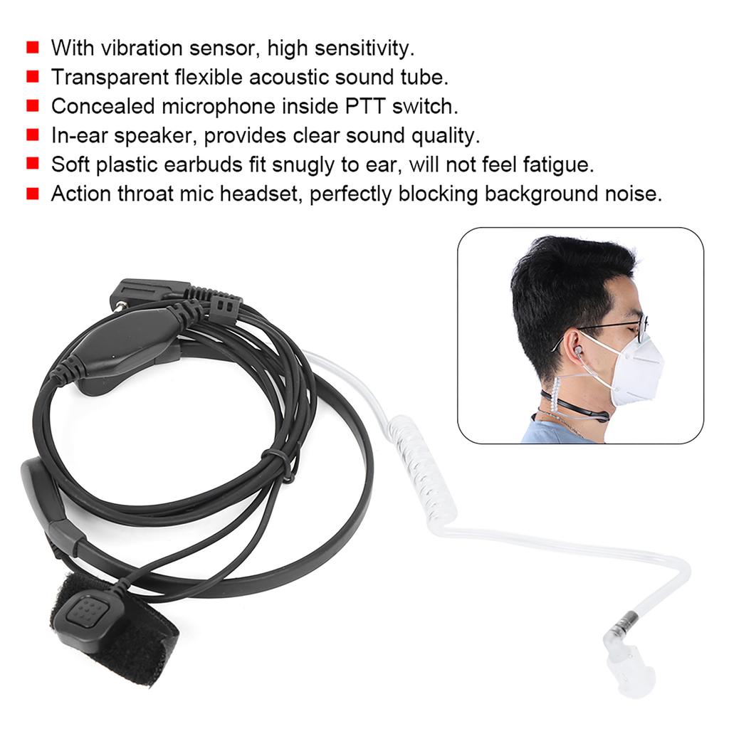 2pcs Two Way Radio Headphone Throat Microphone Headset Fit for BaoFeng UV-5R UV-6R UV B5 BF-888S