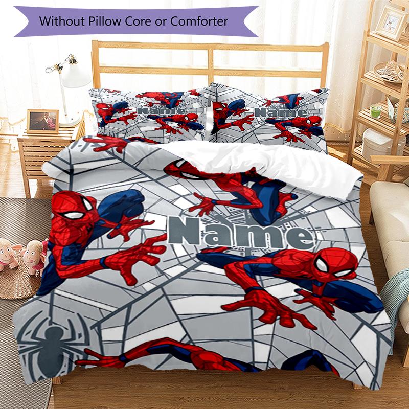 3pcs Custom Name Spider Man Bedding Set Duvet Cover Closure Includes 1 Duvet Cover & 2 Pillowcases, Soft and Comfortable for All Seasons.